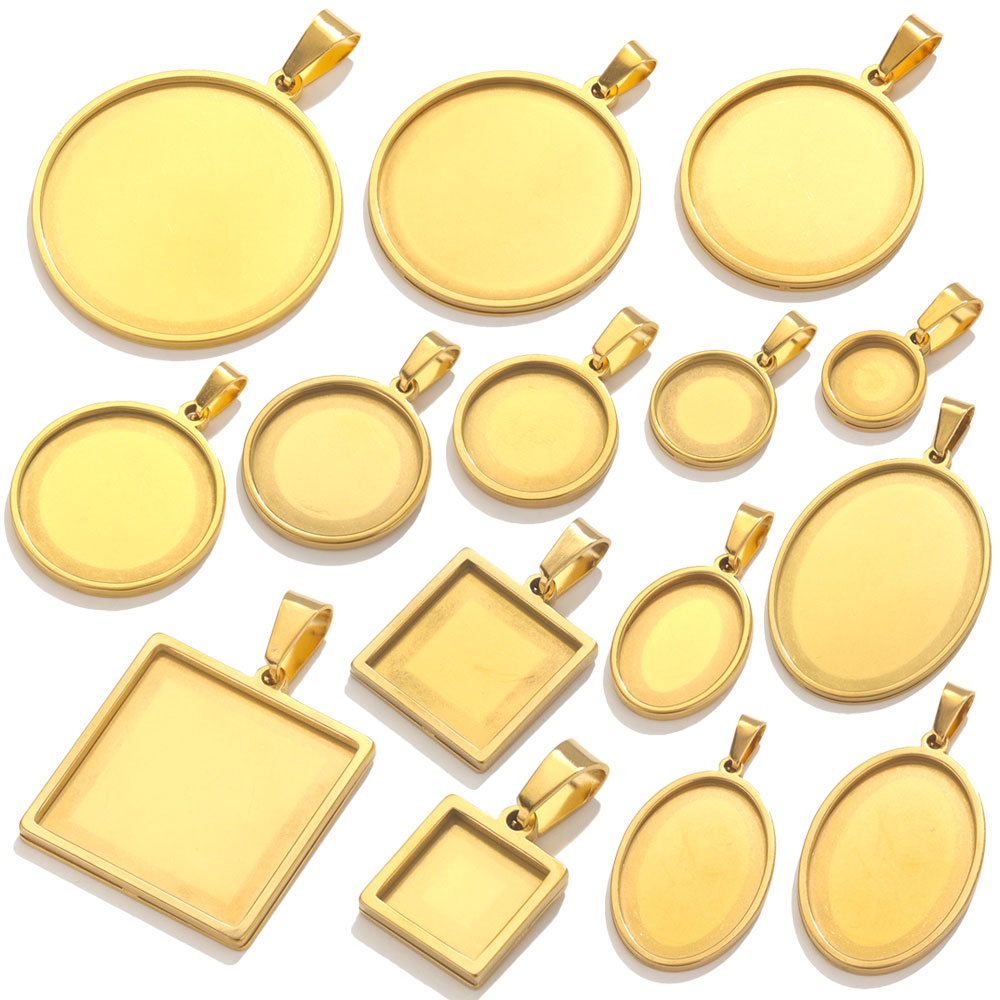 Bezels Set Pendant - 5 pçs de aço inoxidável pingente