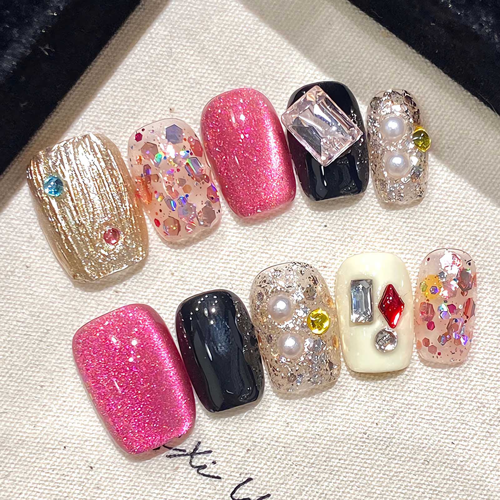 Resin Craft Material - Imprensa artesanal nas unhas, lantejoulas rosa,