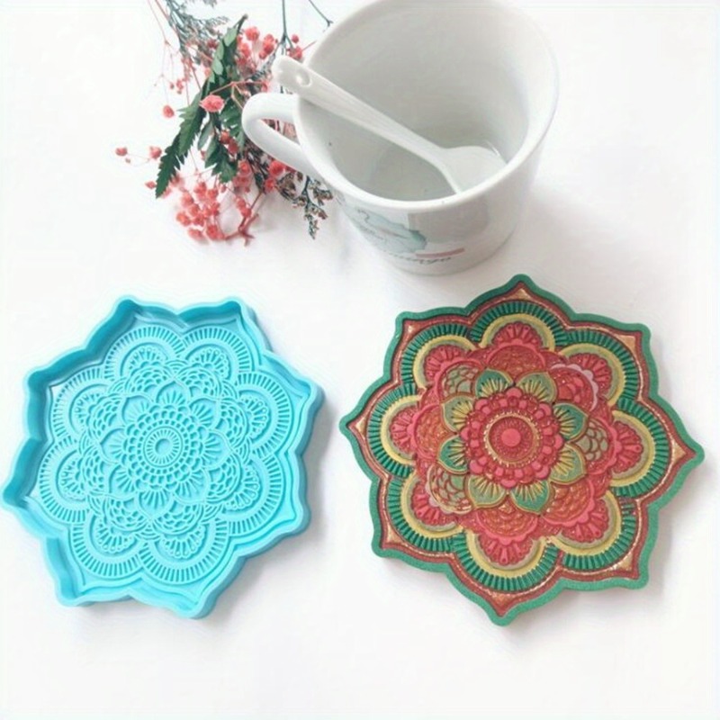 Resin Craft Ideas - Molde de silicone para porta-copos mandala,